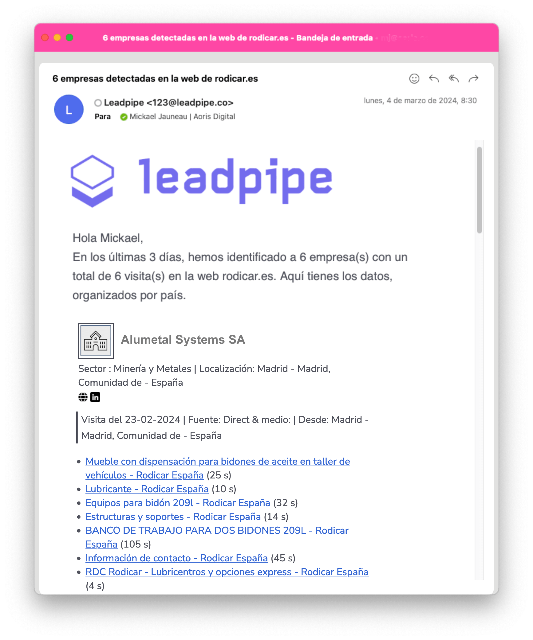 Ejemplo de clientes potenciales con Leadpipe Ejemplo de clientes potenciales con Leadpipe